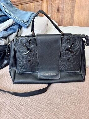 Versace Jeans Black mixed media crossbody bag purse
